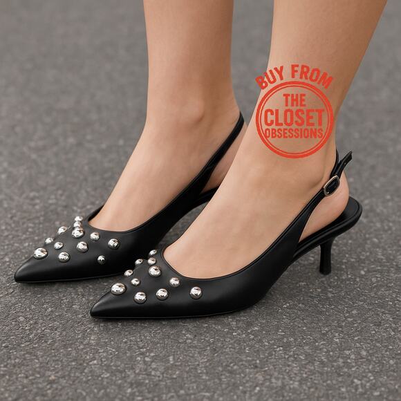 RARE!!! ZARA Blogger Fave!!! Embellished Slingbacks NWT LAST ONE!!! 🖤 - Picture 4 of 16